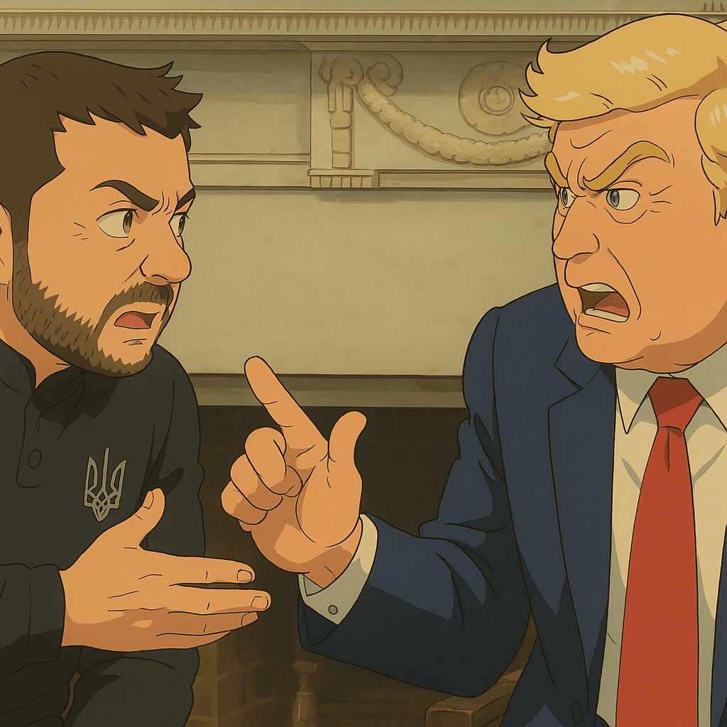 Zelenskyy and Trump arguing at the White House