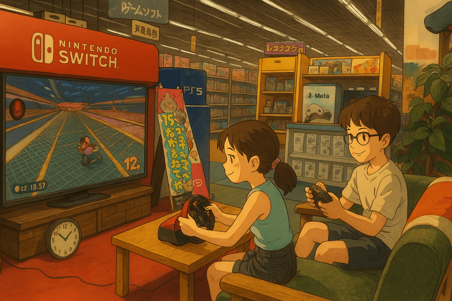 Dexter & Jasmine playing Mario Kart at Yamada in Osaka